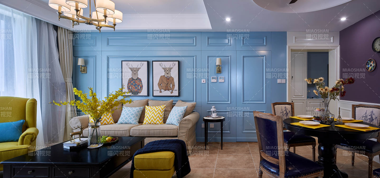 蓝色客厅温馨雅致图片