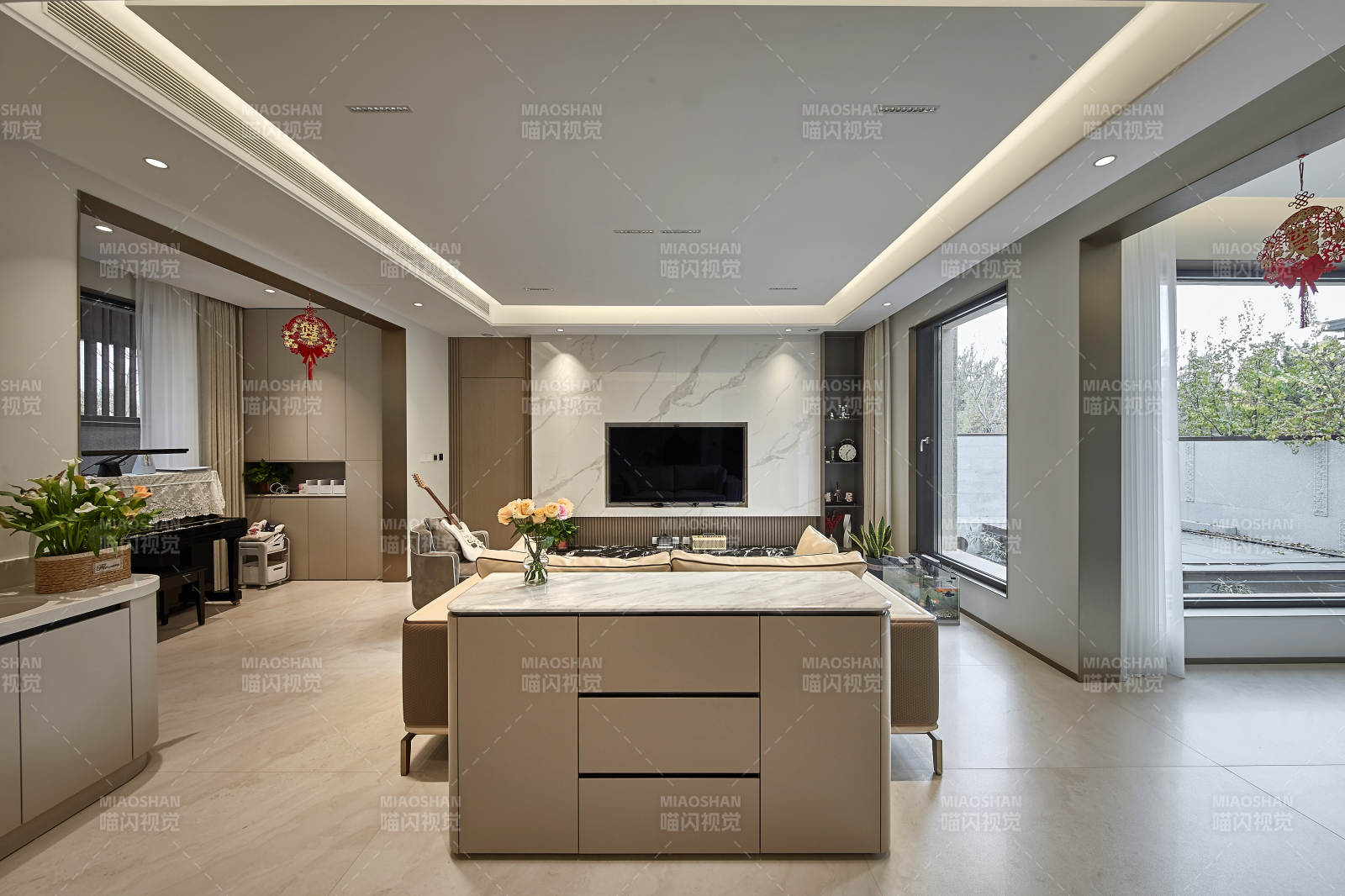 现代简约客厅厨房图片