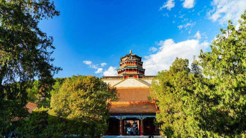 颐和园佛香阁映蓝天图片