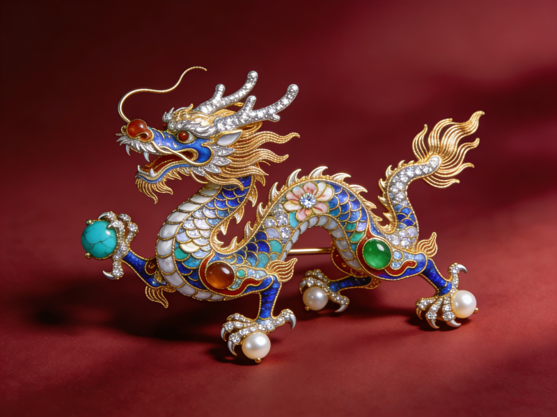 龙形珠宝胸针图片