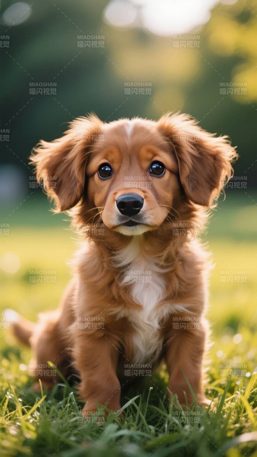 萌犬草地上图片