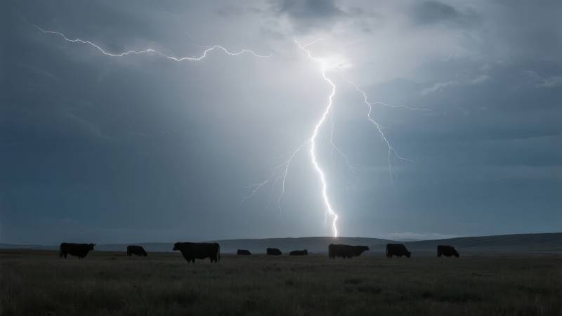 雷电下的牛群图片