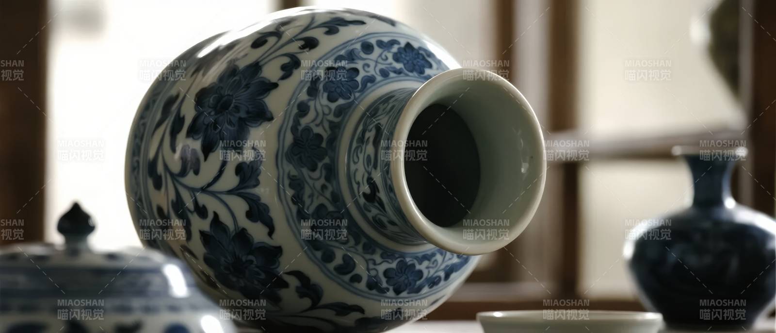 青花瓷瓶特写图片