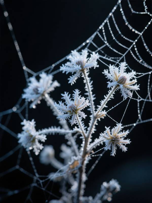 霜花缀蛛网图片