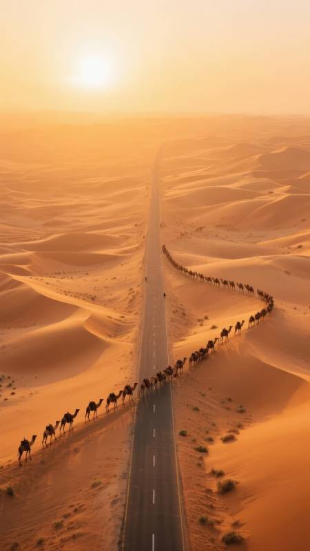 沙漠驼队行路图片