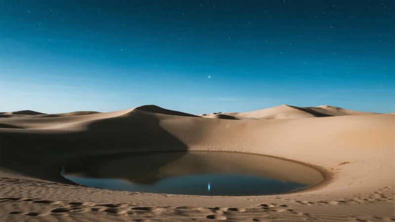 沙漠夜湖星辉图片