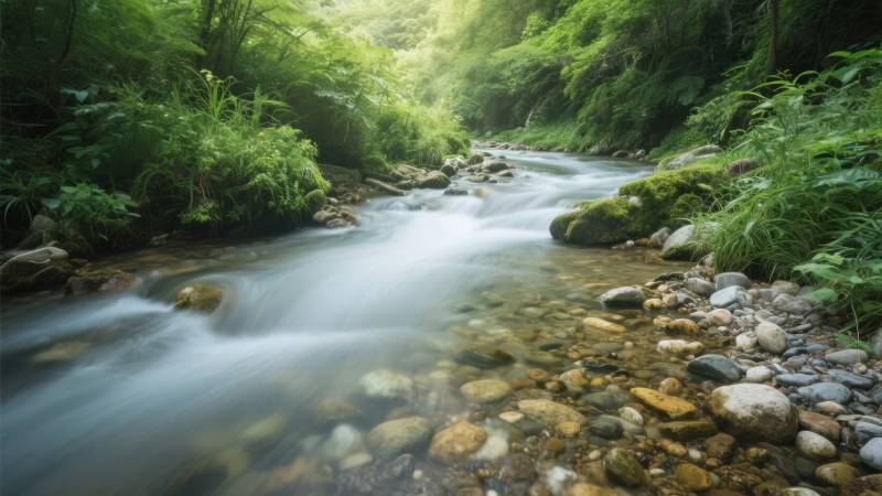 溪流穿林 静谧幽深图片