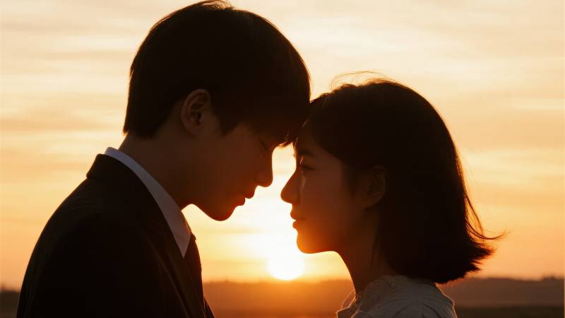 夕阳下的恋人图片