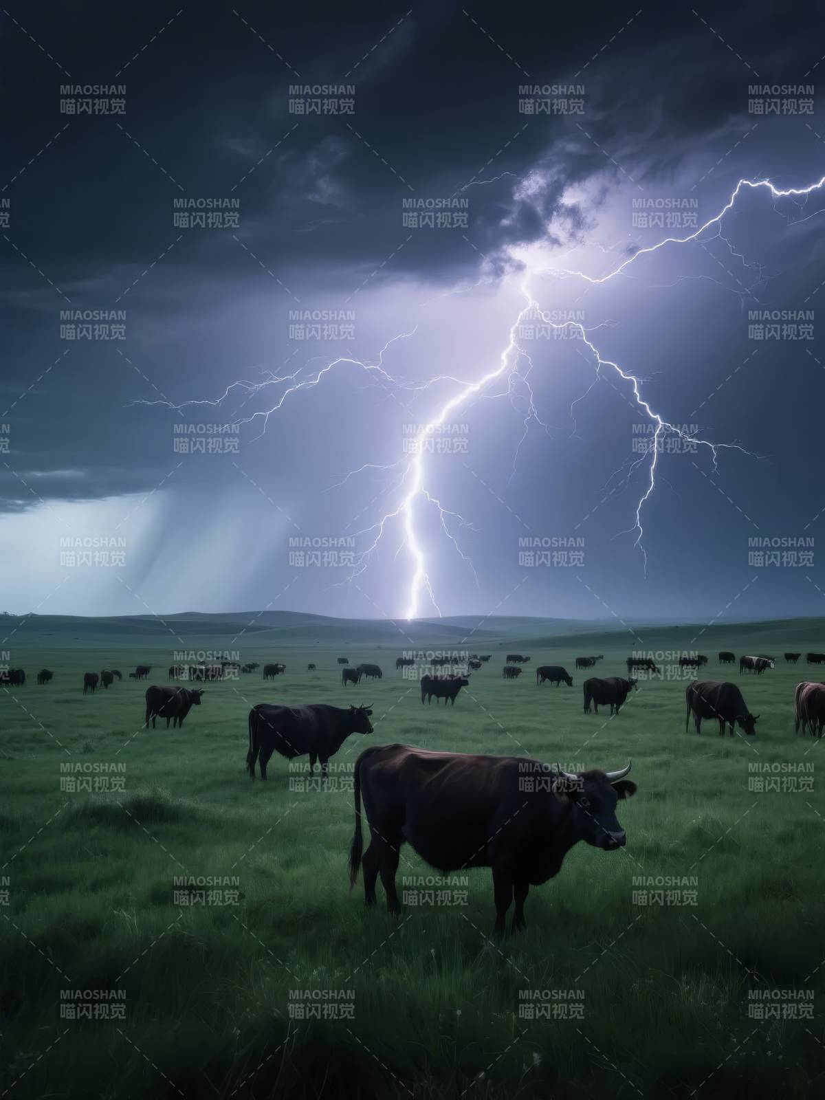 雷电下的牛群图片