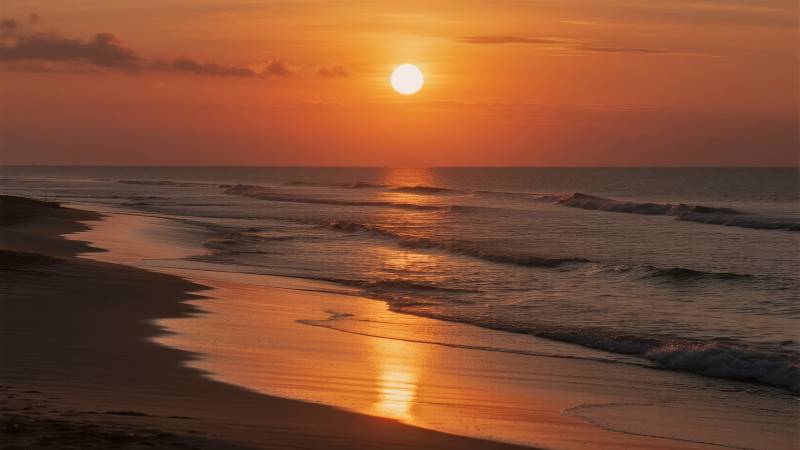 夕阳海滩美景图片