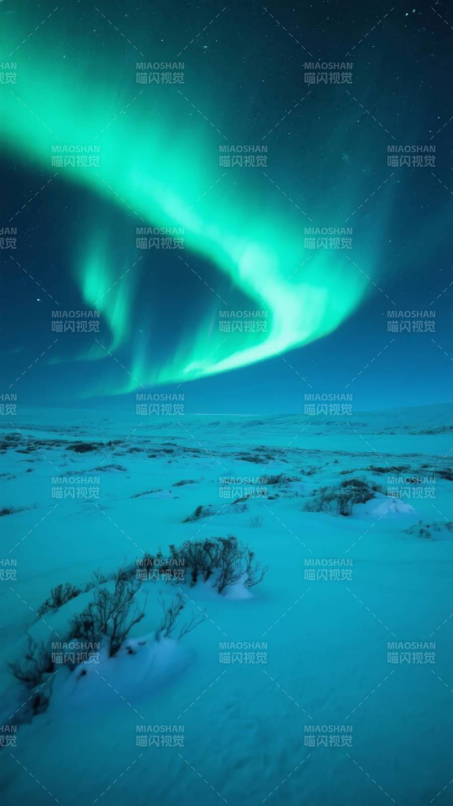 极光映雪夜图片