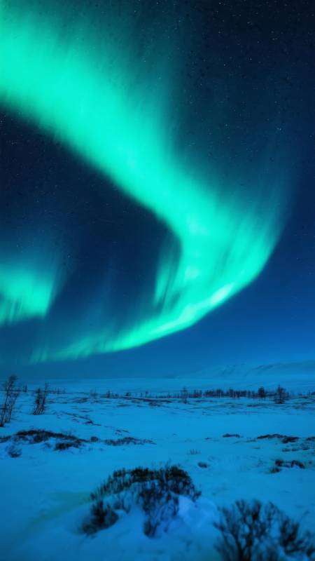 极光映雪夜图片