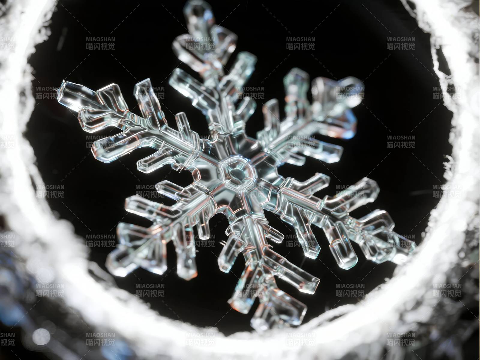 晶莹雪花特写图片