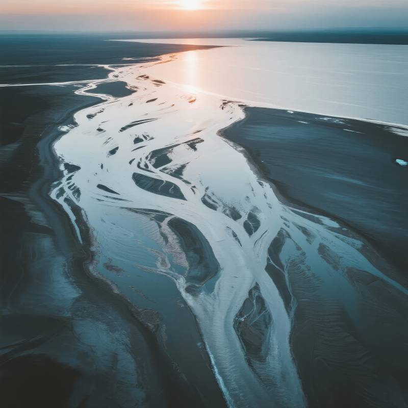 夕阳下的河口奇景图片