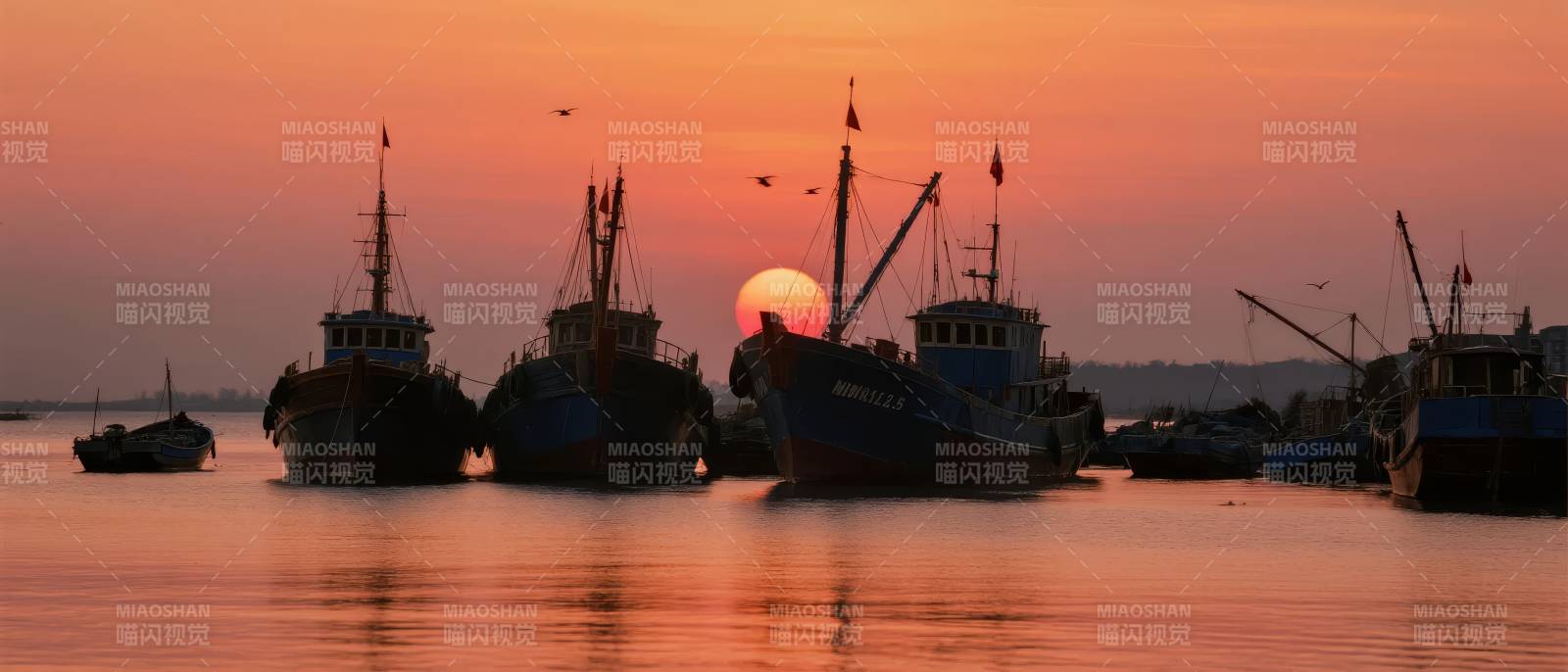 渔港日落图片