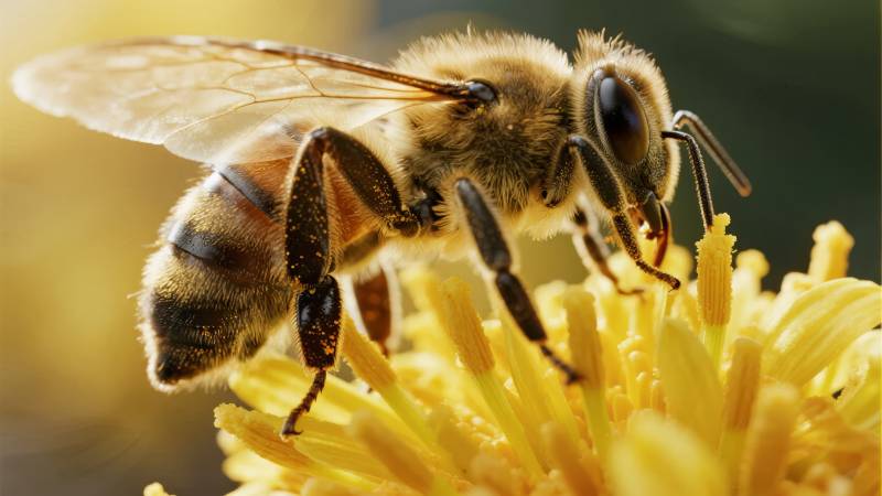 蜜蜂采蜜特写图片