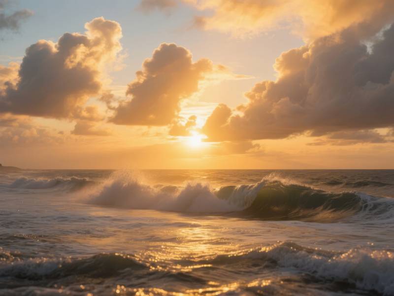 夕阳海浪云影图片