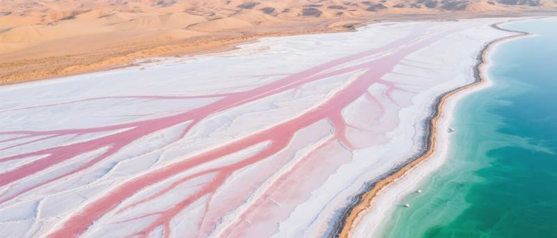 粉红盐湖奇景图片