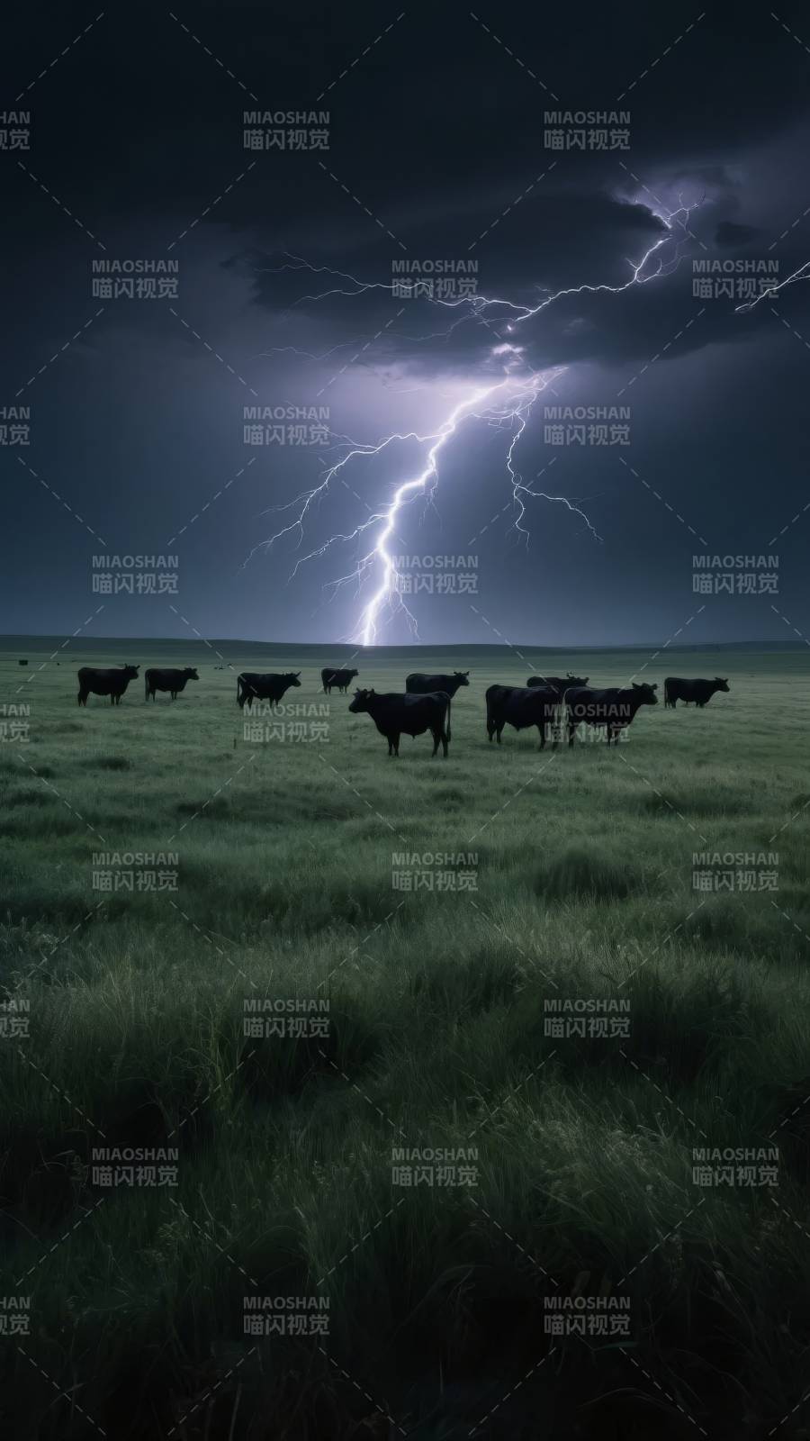 雷电下的牛群图片
