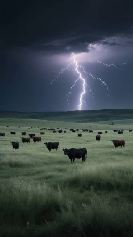 雷电下的牧场图片