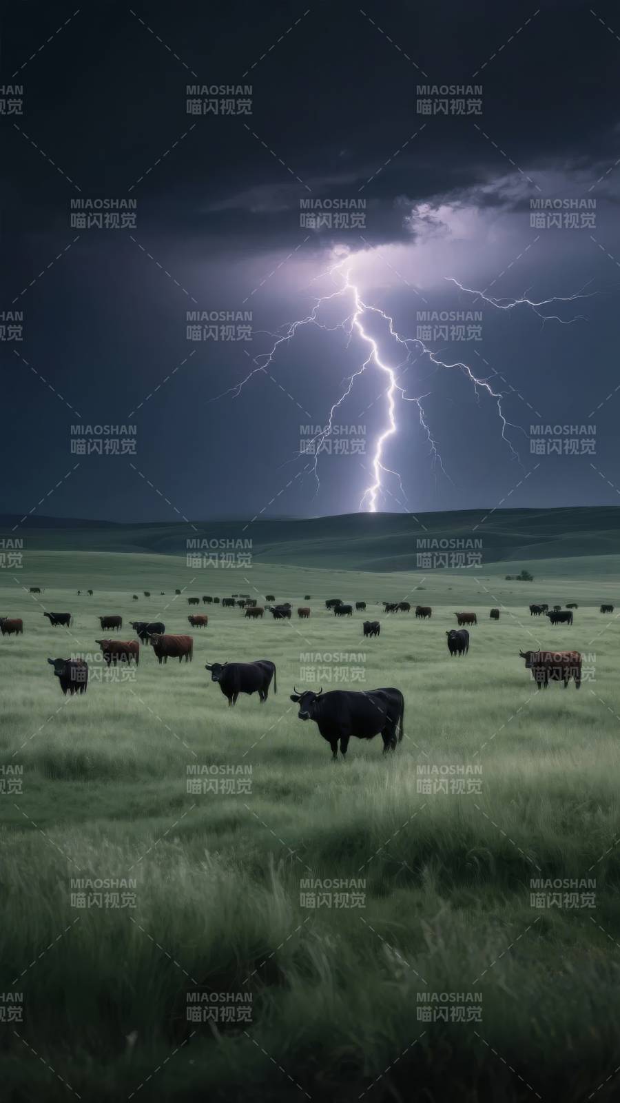 雷电下的牧场图片