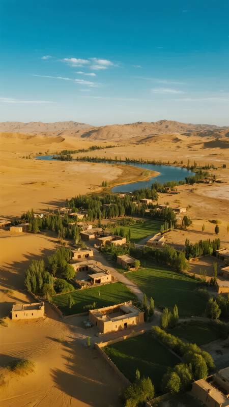 沙漠绿洲村落图片
