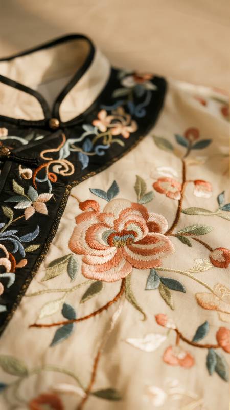 绣花旗袍细节图片