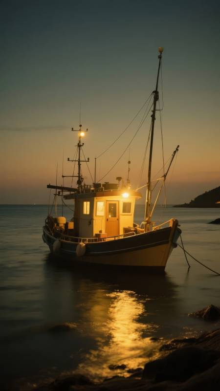 渔舟暮色静泊图片