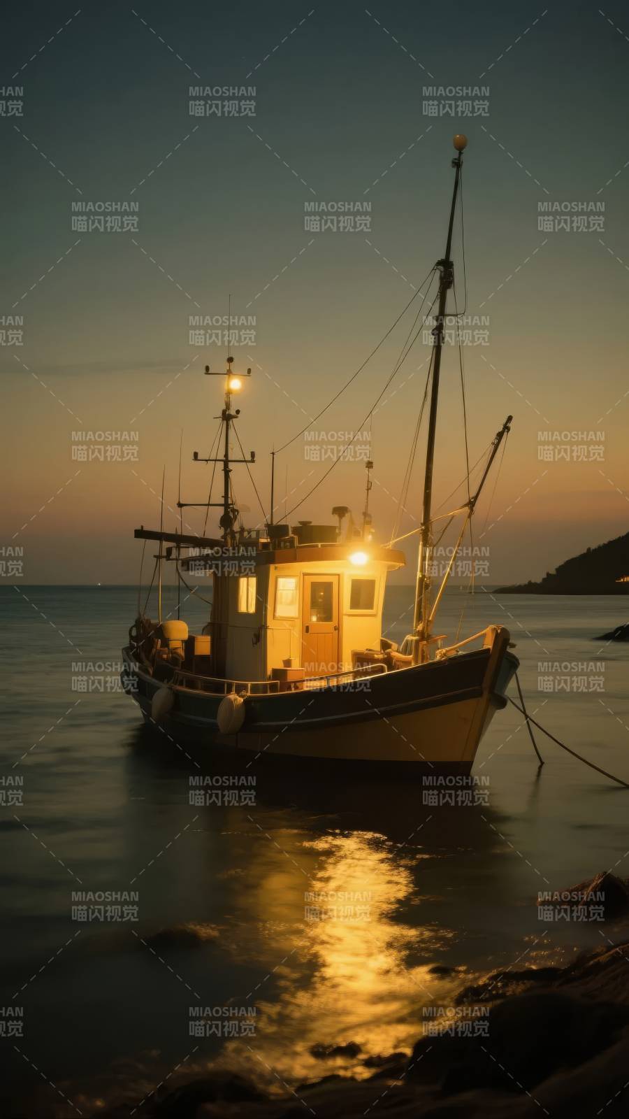 渔舟暮色静泊图片