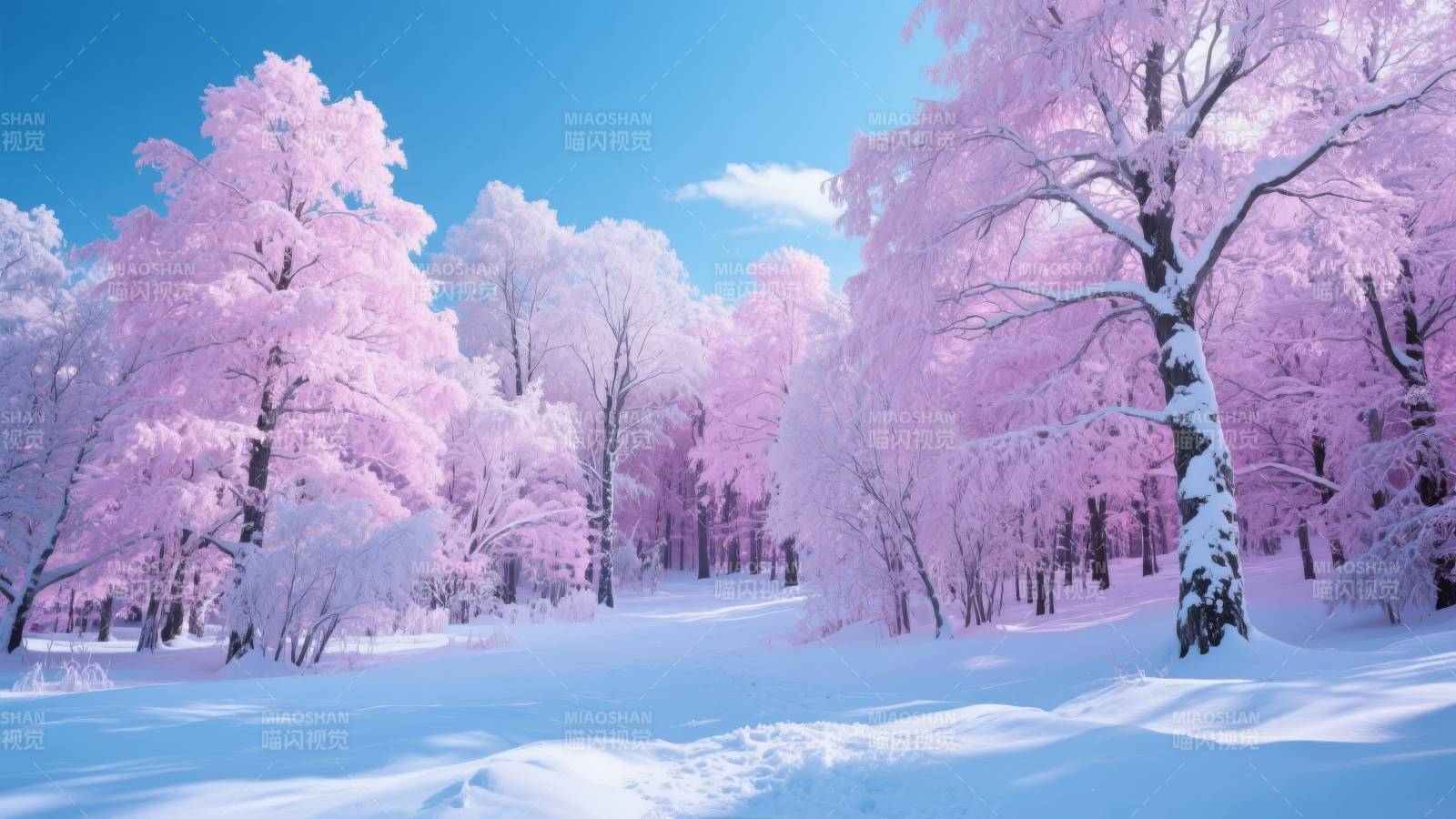 粉雪森林奇景图片
