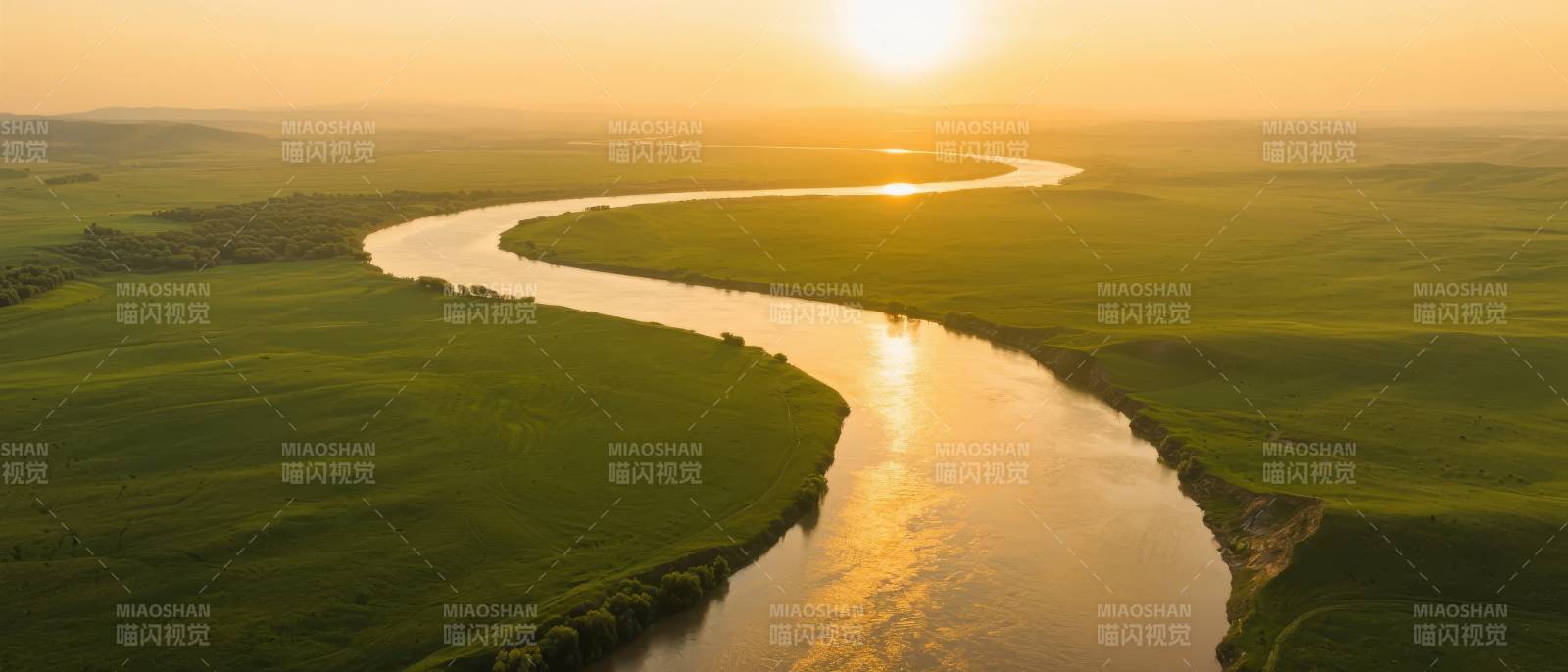 河湾日落美景图片