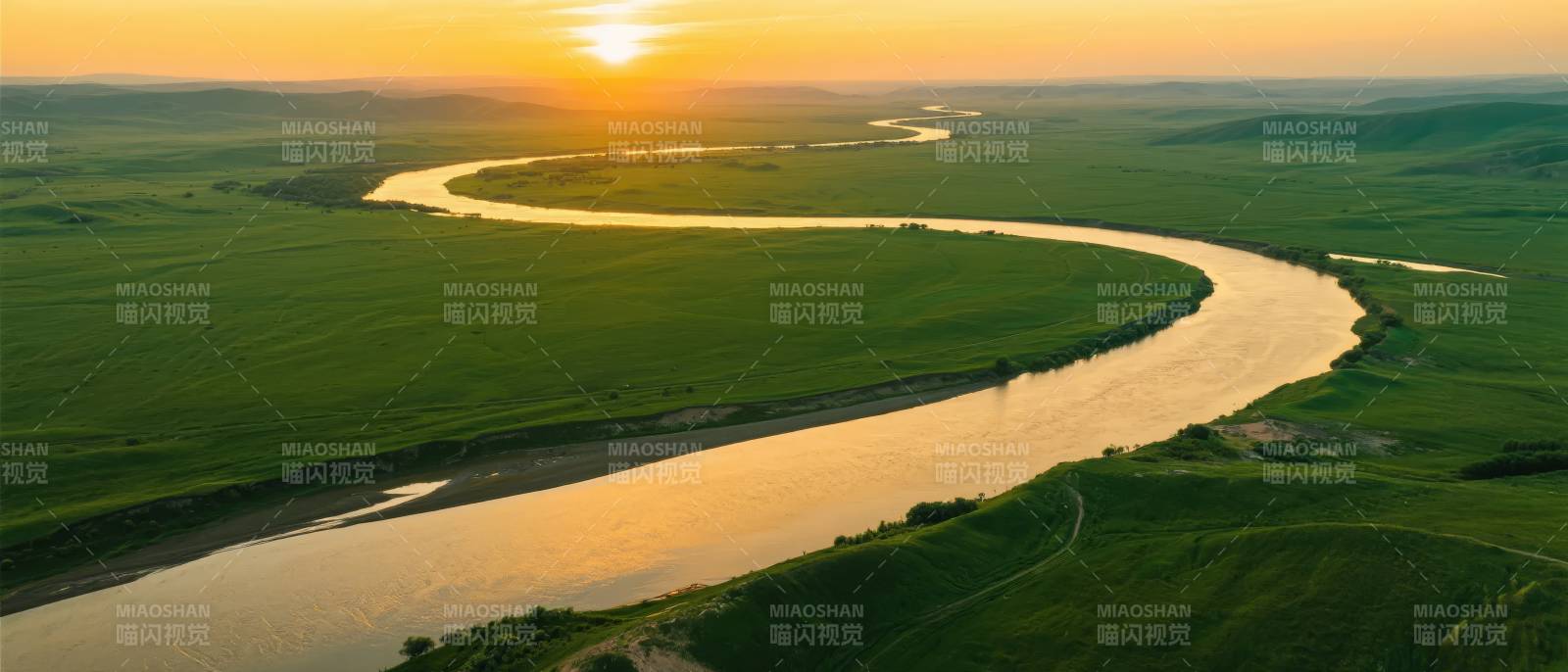 河湾日落美景图片