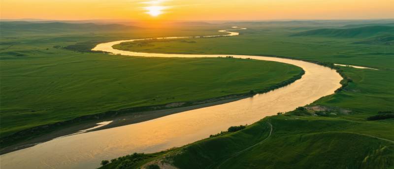 河湾日落美景图片