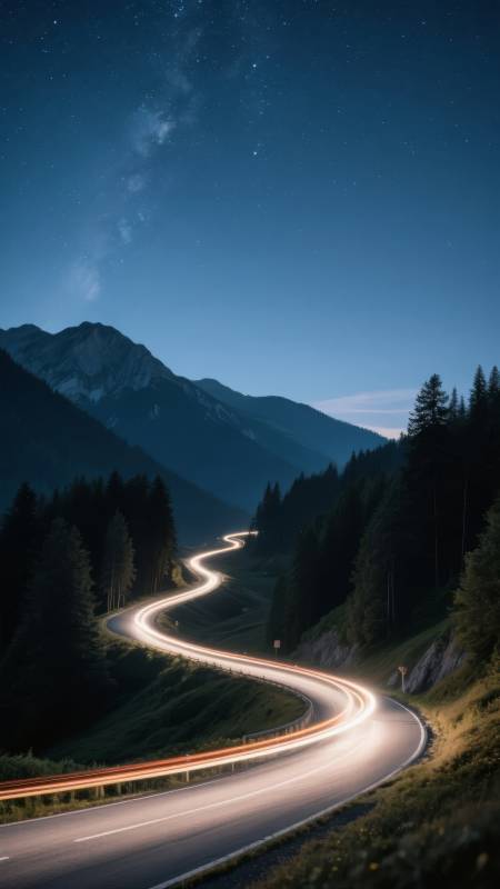 星夜山路图片