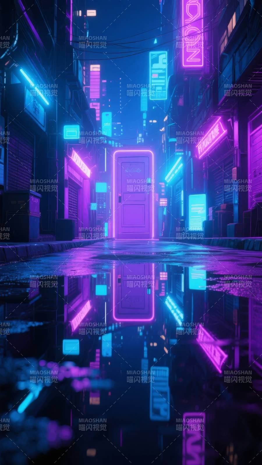 霓虹雨夜街景图片