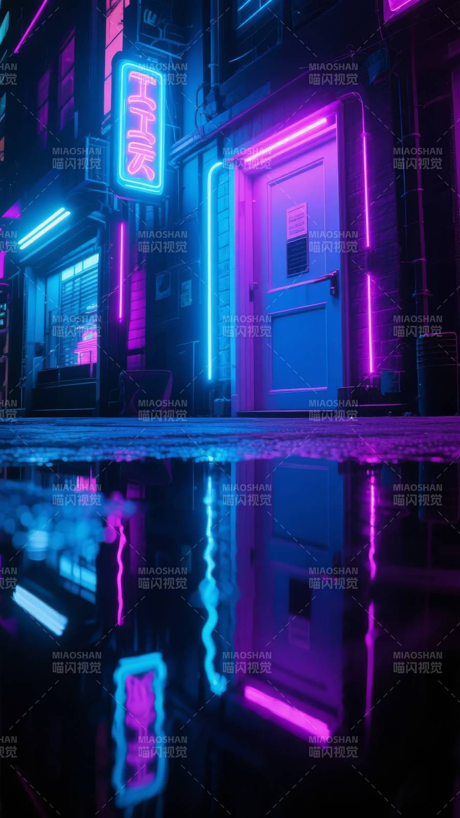 霓虹夜街倒影图片