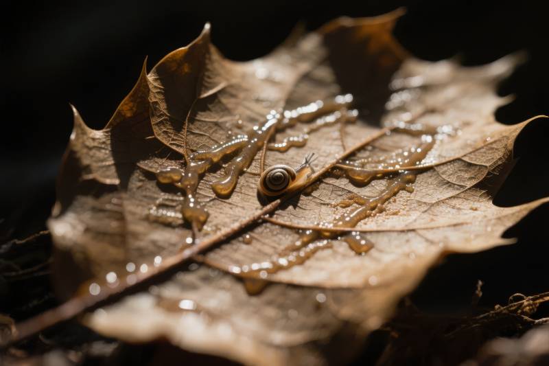 叶上蜗牛爬行图片