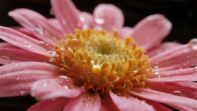 粉菊露珠绽放图片