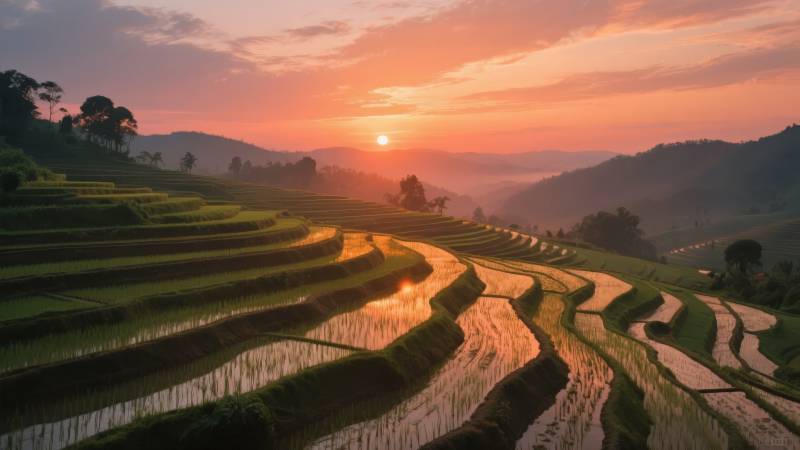 梯田日出美景图片