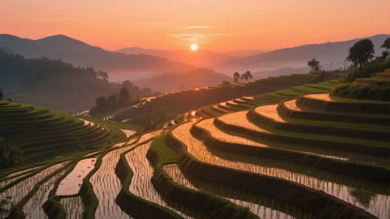 梯田日出美景图片