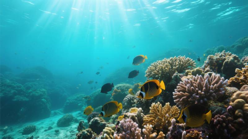 海底珊瑚鱼群图片