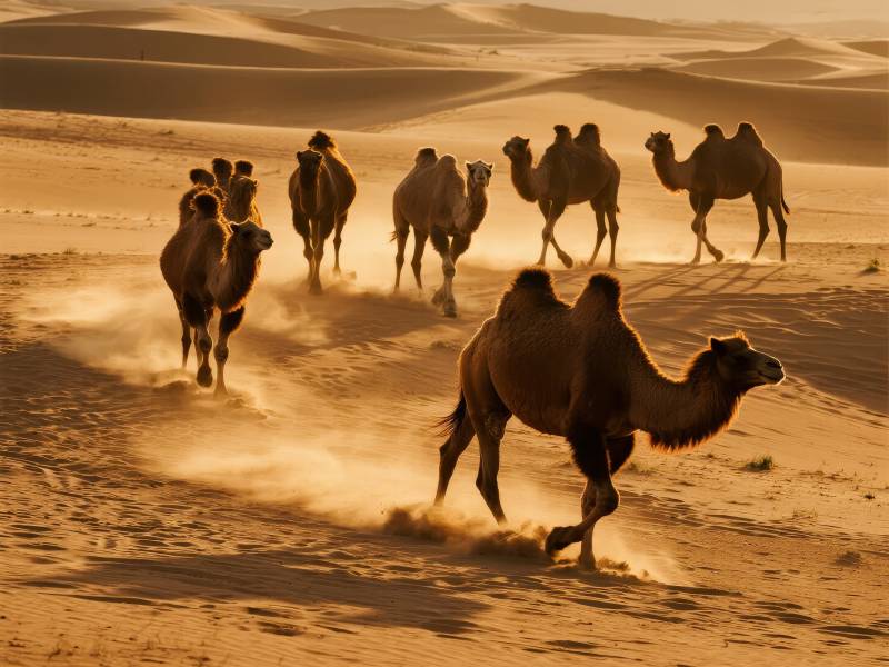 沙漠驼队奔腾图片