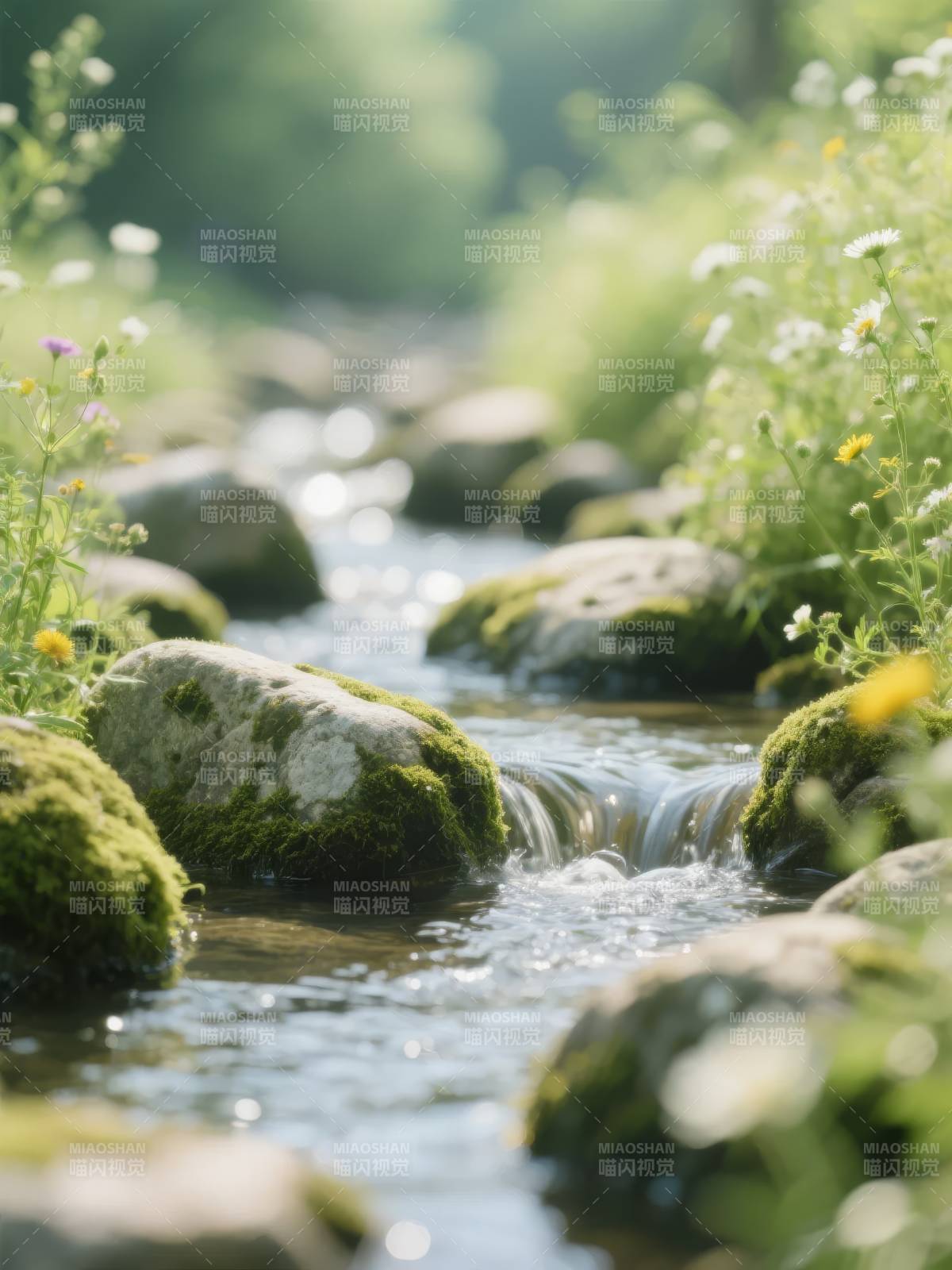 溪流潺潺绿意浓图片