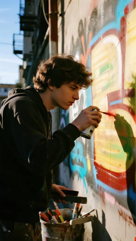 街头涂鸦创作瞬间图片