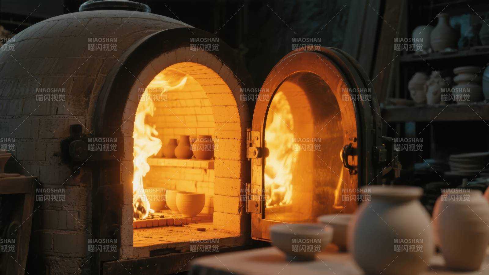 窑火映陶器图片