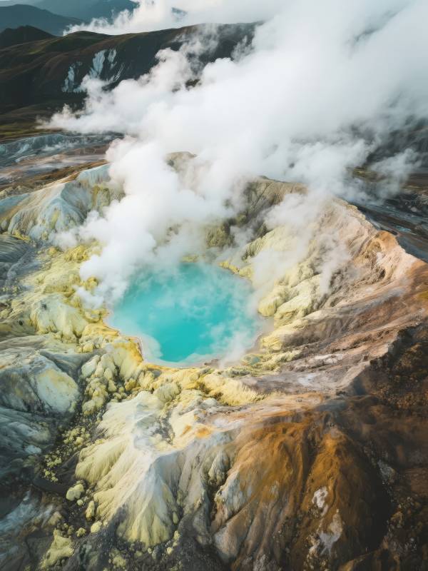 火山口湖云雾缭绕图片