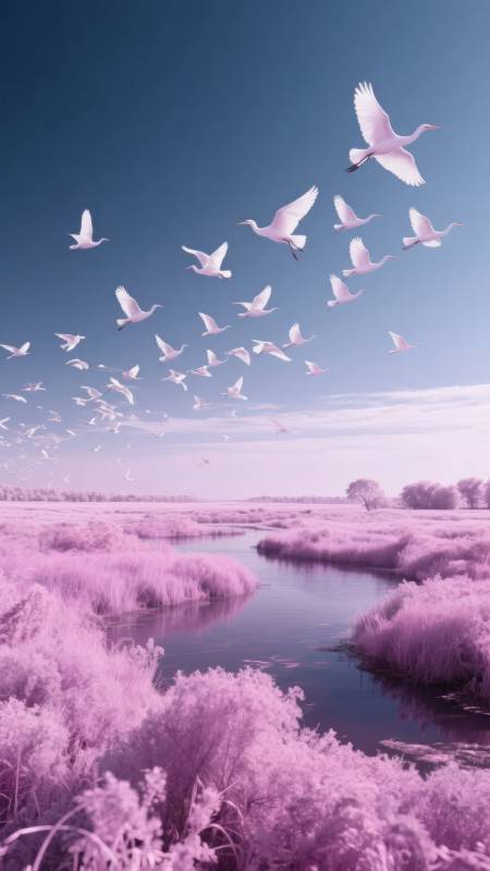 粉红湿地飞鸟图图片