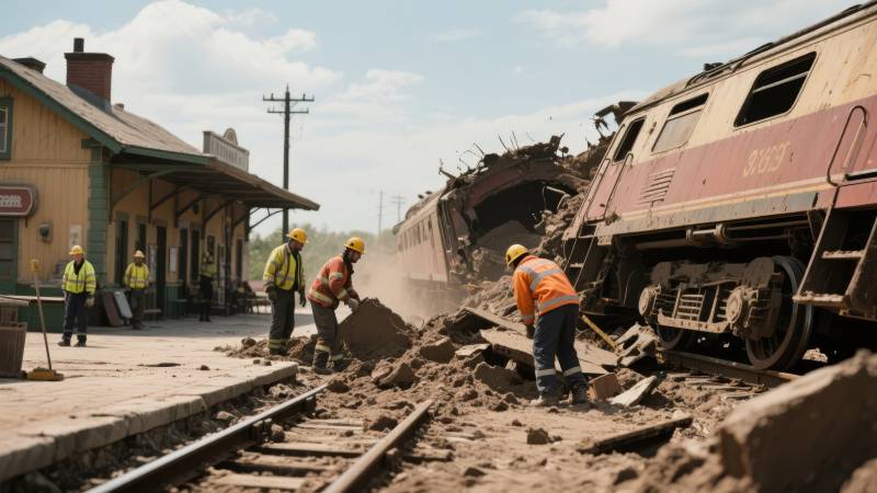 火车脱轨事故现场图片