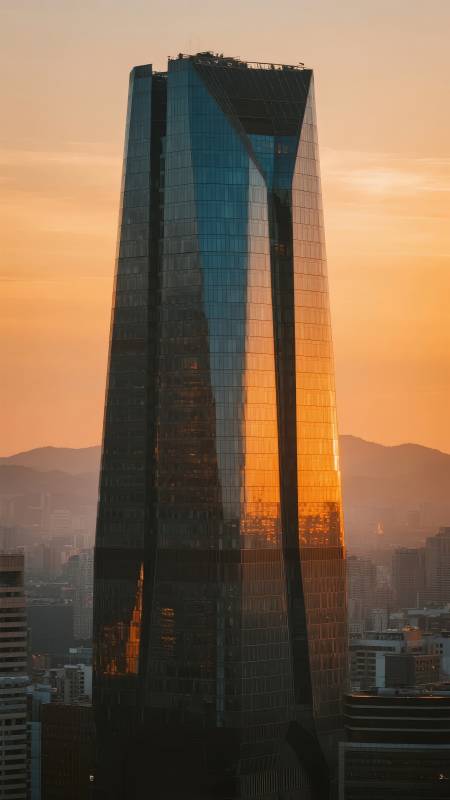 夕阳映照摩天楼图片