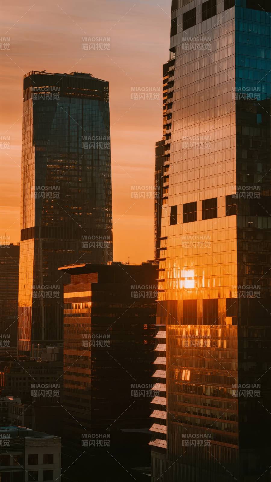 夕阳映照摩天楼图片